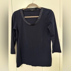 Hugo Boss Navy Blue Jersey Top with satin neckline